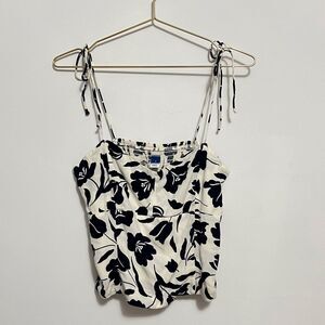 Old Navy Women’s Cami Top Small Cream Navy Floral Corset Tie Shoulder Smocking